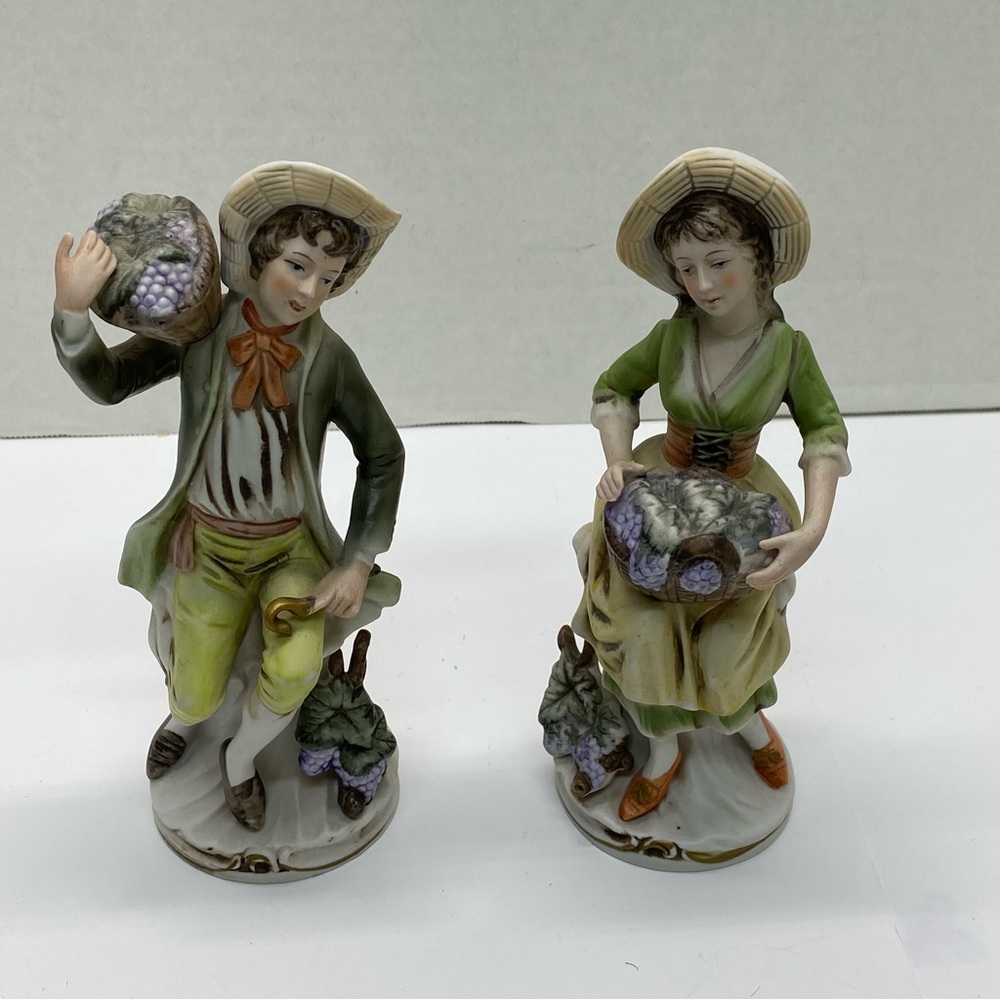 Vintage Homco Vineyard Couple Figurines Man & Woman#1258 Grapevine Harvesters 8"